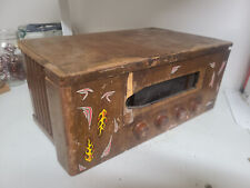Vintage Antique Mystery Angular Upright AM Tube Radio Wood Frame Unrestored Deco picture