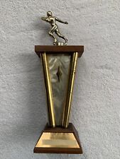 VTG Football Trophy 1964 Champs Wood Brass Faux Mother Of Pearl MCM Inscribed picture