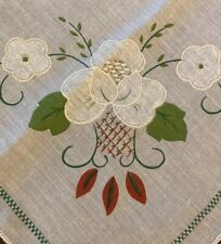 Hand Appliquéd Rose Embroidery Edged 17” square Vintage Cottage Core 1940’s picture