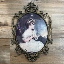 Vintage Brass Oval Ornate Convex young lady Picture Frame Made In Italy 11.75x17 picture