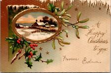 Vintage 1910 Christmas Embossed farm holly Postcard nostalgic a5 picture