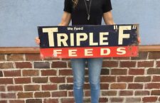 Vtg Original Triple F Feed Seed Cattle Hog Chicken Farm Sign picture