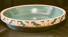 Clay City Pottery Indiana USA LGE Pie Plate Dish RARE Teal Floral Stoneware VTG picture