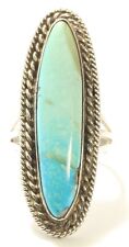Vintage Navajo Sterling Silver Old Pawn LONG Blue Turquoise Oval Ring Sz7.75 picture
