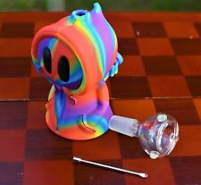 4in Silicone Rainbow Ghost Bubbler Hookah Water Bong Pipe 14mm Glass Bowl & Tool picture
