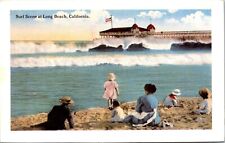 Vintage Unused Postcard Surf Scene At Long Beach California nostalgia a5 picture