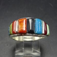 Vintage YAZZIE Navajo COBBLESTONE INLAY Sterling Silver RING BAND size 8.75 picture