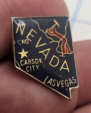 VTG Lapel Pinback Hat Pin Gold Tone Nevada State Shaped Blue Enameled Las Vegas  picture