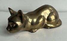 VTG Brass Cat Kitten Kitty Sculpture Figure Crouching Pouncing MCM 7.5” Long picture