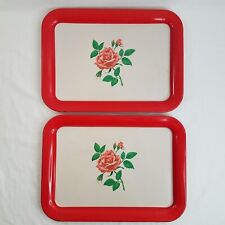 2 Metal Trays Lithographed Rose 17.5