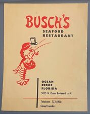 Vintage 1950s Busch's Restaurant Menu Ocean Ridge Delray Beach Florida picture