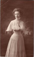 c1910 Beautiful Young Woman Dress Necklace RPPC Real Photo Postcard picture