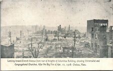Vtg Chelsea MA Fire 1908 Universalist & Congregational Church Disaster Postcard picture