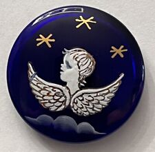 Vintage Czech Royal Blue Glass ANGEL Button - 1-3/8