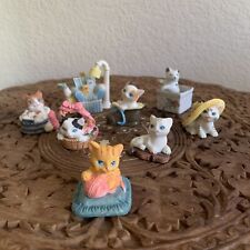 Lot of 8 Vintage Mini Tiny Cat Kittens Porcelain Ceramic Figurines Puss In Boot picture