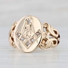 Victorian Diamond Masonic Signet Ring 10k Gold Size 9.25 Square Compass Antique picture