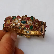 Beautiful Vtg Berber Enamel Bronze Coral red stones Tribal Bangle bracelet picture