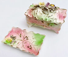 Vintage 1950s FAIRYLAND IMPORTS Japan Jewelry Box/Ashtray Set Pink Green Gold picture