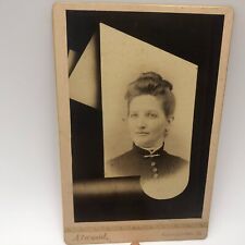 Cabinet Card Photo Woman c1890 Young Lady Antique Art Brooch Pin Atwood picture