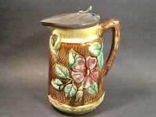 Beautiful Large Antique Majolica Rustic Bark and Floral Pitcher picture