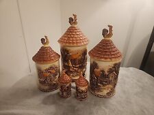 8 PC VINTAGE Sears Roebuck 80's farm scene rooster canister / salt & pepper set picture
