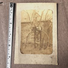 Antique c1880s Photograph of Boy on High Wheel Bicycle Penny Farthing 4x3
