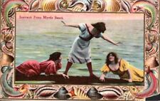 Antique Embossed PostCard Bathing Beauty playing in water, 1909, Franklin stamp picture