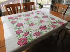 Vtg Linen Cotton Farm Country Kitchen Tablecloth Pink Floral  47