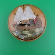 Vintage Round Wooden Trinket Box w/Ketch or Schooner Nautical Picture on Top picture