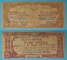 1940's Philippines ~ APAYAO 5 Pesos ~ VF ~ WWII Emergency Note ~ APA-127 /024 picture