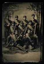 1/4+ Tintype Group of Armed Soldiers Infantry Antique 1800s Military Photo picture