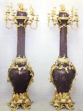 Antique 19th C Pair of French Gilt Bronze Marble Torchieres Floor Candelabras picture