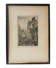 Antique European Town Sketch in Original Frame, Matted and Signed picture