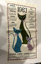 VTG  Linen Calendar Kitchen Tea Towel 1963  MCM 28.5