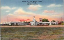 1950s Cheyenne, Wyoming Postcard INDIAN VILLAGE MOTOR LODGE Highway 30 Linen picture