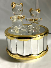 Vintage Teddy Bears Gold Accents Music Box Glass, Rotating Mirrored Base picture