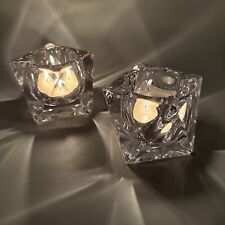 Twisted Cubed Pair Iridescent Clear Crystal Votive Tealight Candle Holders Prism picture