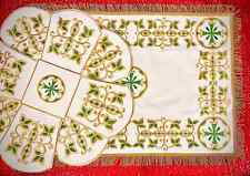Chalice covers set white cotton velvet, light gold, green picture