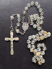Beautiful 1930's  Religious Chapelet - Transparent faceted Glass beads w silver picture