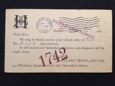 1906  STUART-HOWLAND CO. BOSTON, MASS. UX18 POSTAL CARD+FANCY 