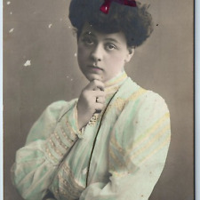 c1900s Cute Young Lady RPPC Hand Colored Real Photo Thinking Tex Ark Cancel A203 picture