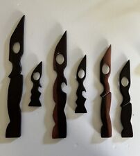Vtg African Hand-Carved Wooden Knife Set Of 6. Tribal Wall Decor. 5.5” To 15”. picture