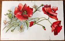 Embossed Poppy Flowers, Daisies, Divided Back Antique Postcard Postmarked 1910 picture