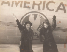 5G Photo Pretty Women Waving Small American Airlines Airplane Plane 1930's 5x7 picture