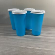 Tupperware Tumblers Summer 9 oz Set of 4 Caribbean Blue w/ White Seals New picture