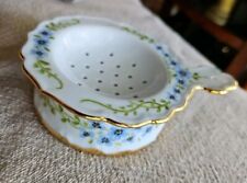 Antique Porcelain Hand Painted Tea Cup Strainer FORGET ME NOTS Gold Gilt  picture