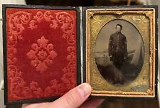 Civil War 1/4 Plate Tintype Image Of Soldier With Camp Scene Backdrop  picture