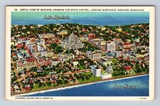 Madison WI-Wisconsin, Aerial Of Town Area, Antique, Vintage Souvenir Postcard picture