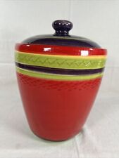Fiesta Southwest Ceramic Cookie Jar 10”x7”x7” Red, Purple, Lime Green & Yellow picture
