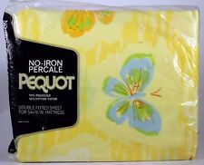 Pequot Full Fitted Sheet Flutter-Bye Butterfly Yellow Percal retro Vintage picture